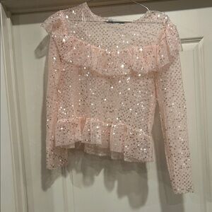 Zara Light Pink Sequin Ruffle Blouse
